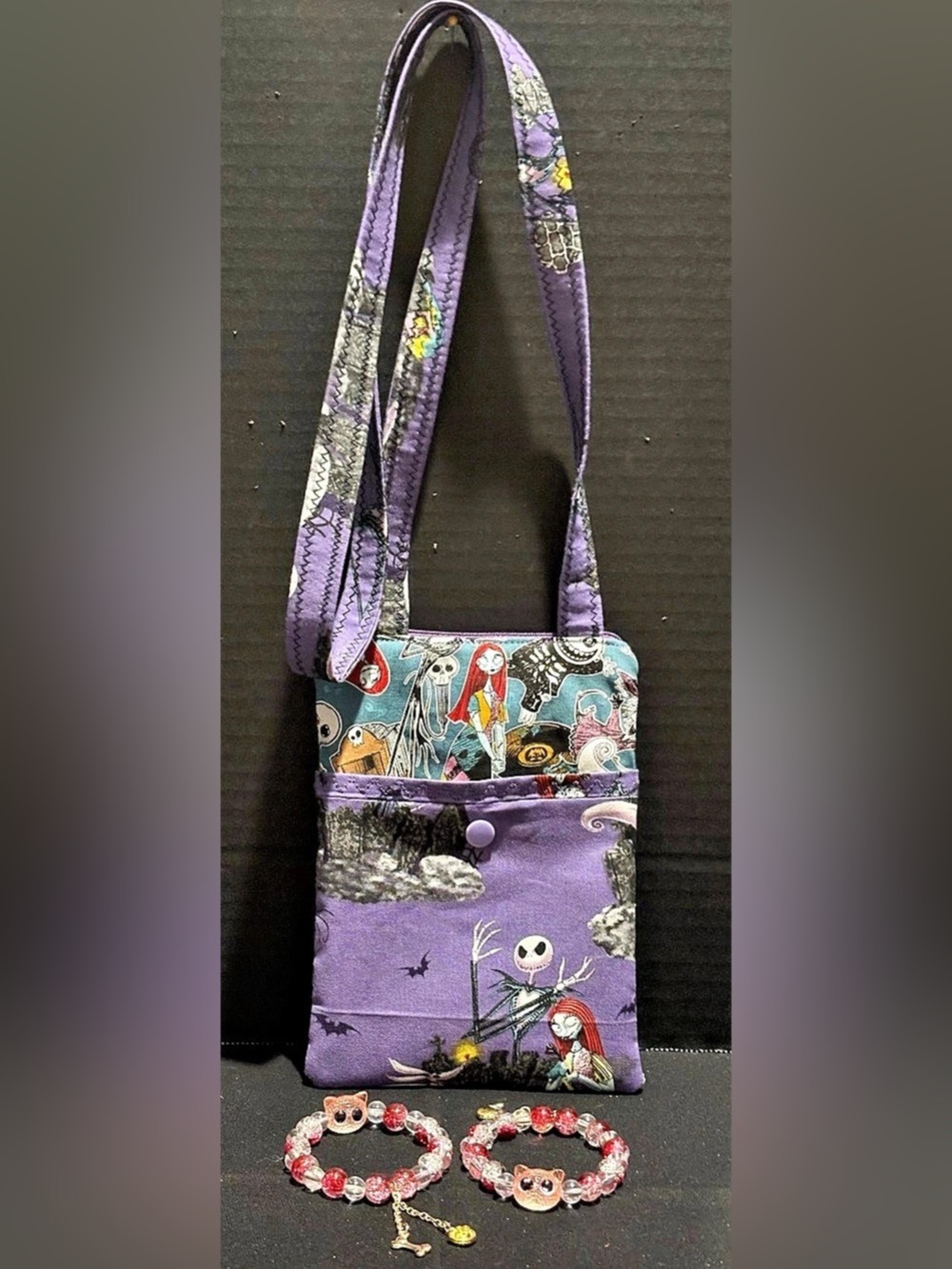 JACK SKELLETON NIGHTMARE BEFORE CHRISTMAS CROSSBODY PHONE POUCH W/BRACELET 2PC